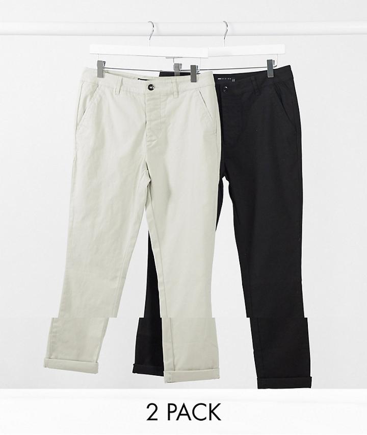 Asos Design 2 Pack Super Skinny Chinos In Black & Beige Save-multi