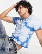 Asos Design Cropped T-shirt In Blue Bleach Wash