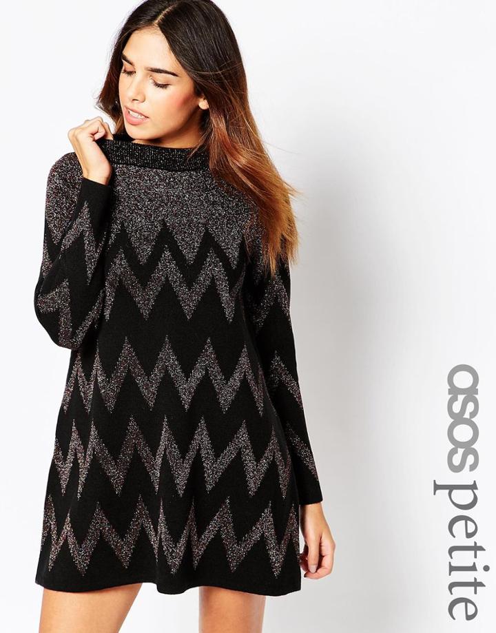 Asos Petite Swing Dress In Lurex Chevron Stripe - Multi