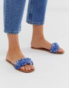 Asos Design Farlow Plaited Flat Sandals In Blue Paisley Print - Blue
