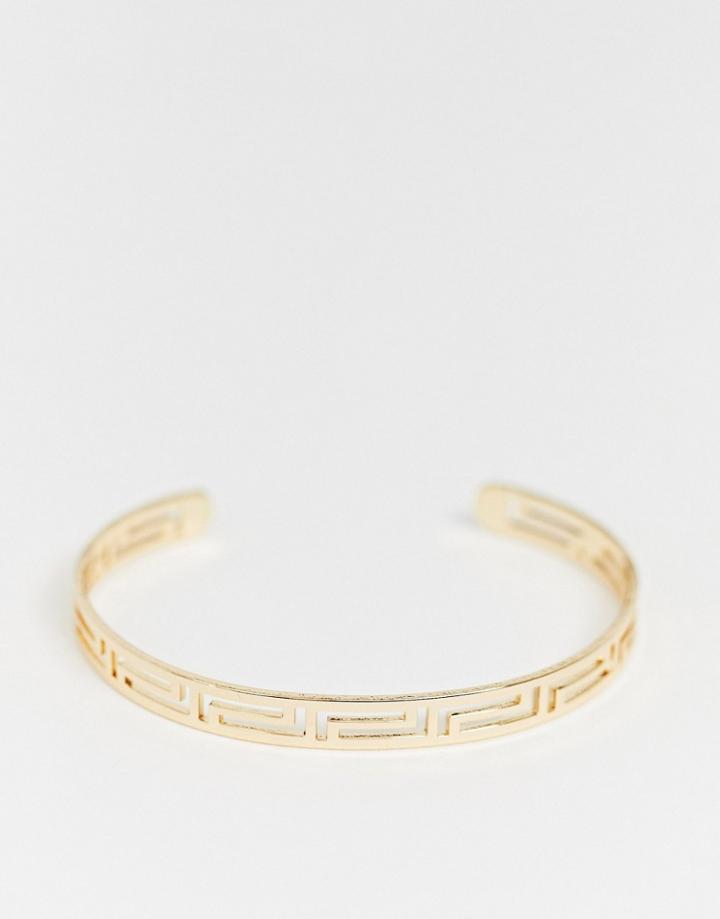 Asos Design Cuff Bracelet In Cut Out Design In Gold Tone