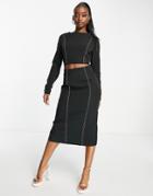 Asos Design Cutout Midi Dress With Contrast Stitching In Black