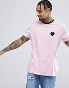 Asos Valentines Longline T-shirt With Heart Embroidery - Pink