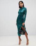 Club L High Neck All Over Sequin Open Back Midi Dress - Green