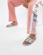 Adidas Originals Adilette Slider Sandals In Pink Palm Print - Pink