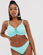 Pour Moi Fuller Bust Escape Underwired Rib Rope Bikini Top In Aqua - Green