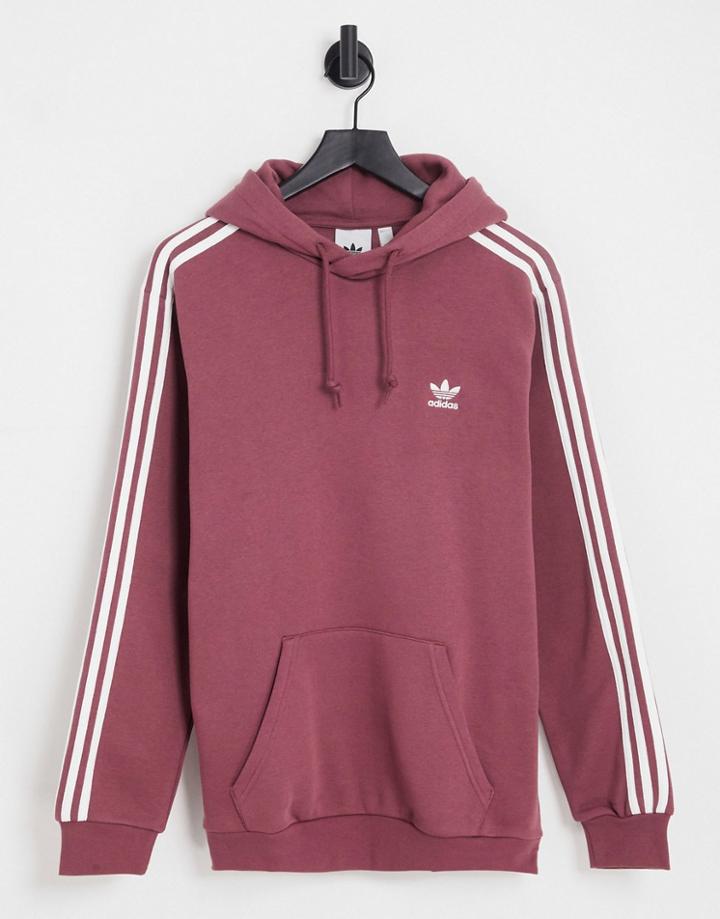 Adidas Originals Adicolor Three Stripe Hoodie In Quiet Crimson-purple