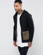 Asos Zip Up Hoodie With Woven Pockets - Black