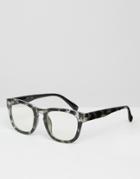 Asos Square Clear Lens Glasses In Silver Tort - Black