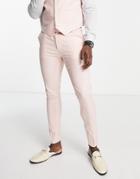 Asos Design Super Skinny Linen Mix Suit Pants In Pink