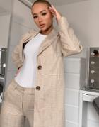 Asos Design Longline 70s Suit Blazer In Camel Check-neutral