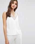 Asos Tank With Lace And Mesh Trim - White
