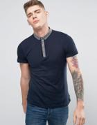 Brave Soul Contrast Chambray Collar Polo - Navy