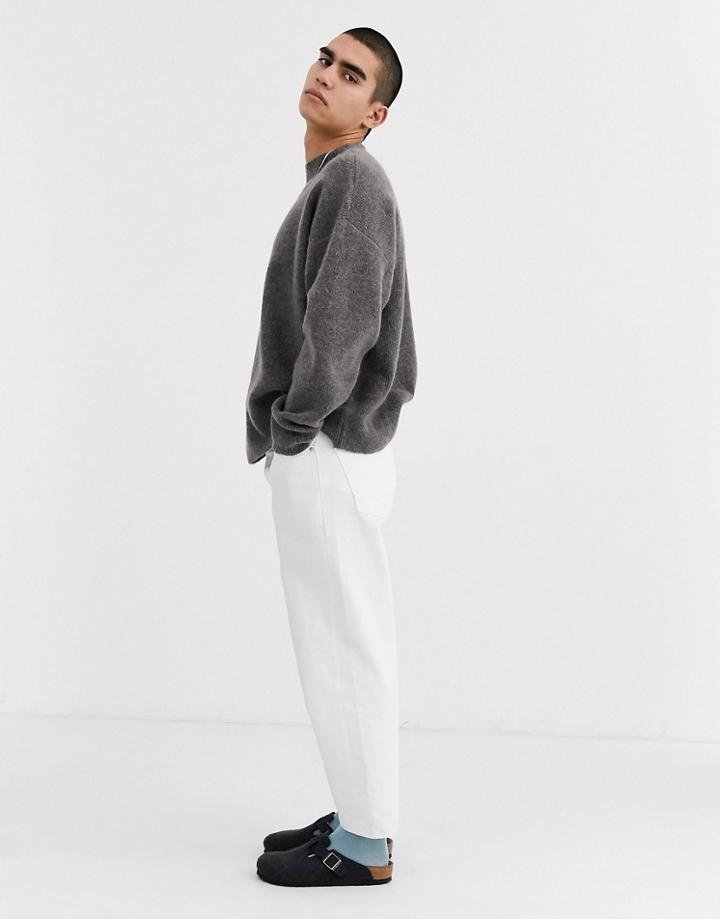 Asos White Boxy Sweater In Gray Alpaca Knit