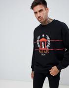 Asos Design Oversized Sweatshirt With French Text Print And Embroidery In Black - Black