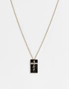 Status Syndicate Necklace With Rectangle Bolt Pendant And T Bar In An Antique Gold Finish