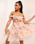 Asos Luxe Bow Detail 50s Prom Skirt Mini Dress In Floral-multi