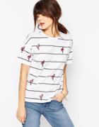 Asos T-shirt In Stripe With Flamingo Badges - Multi