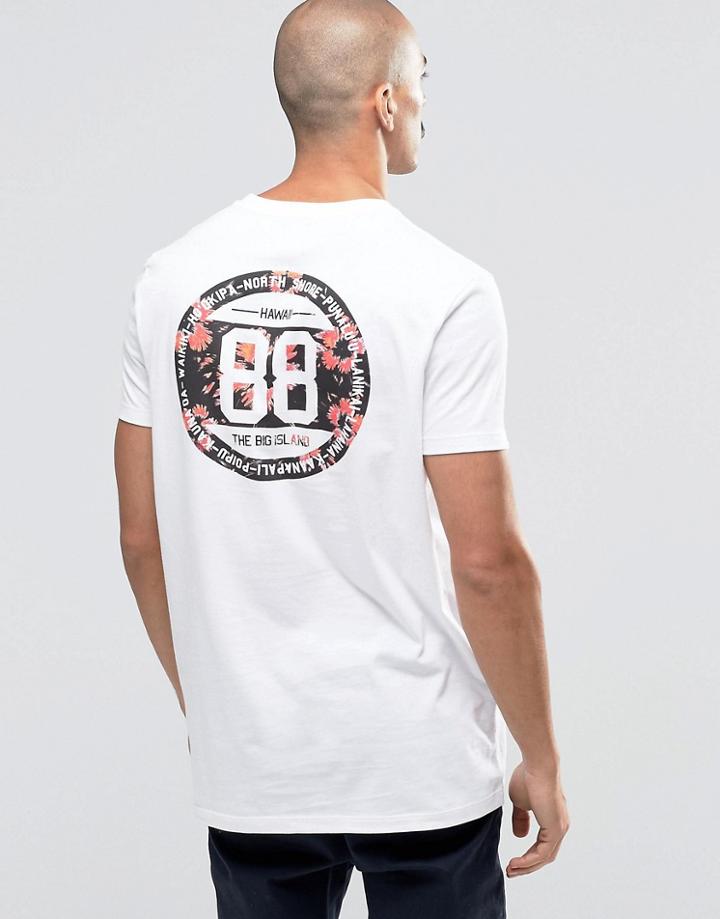 Asos Longline T-shirt With Hawaii Floral Back Print - White