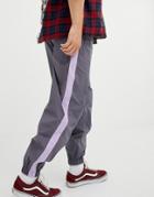 Asos Design Tapered Joggers In Gray With Lilac Side Tape - Gray
