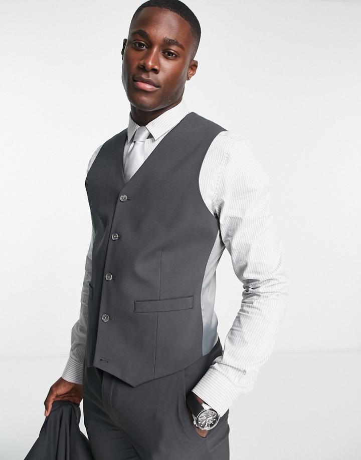 Asos Design Skinny Vest In Dark Gray