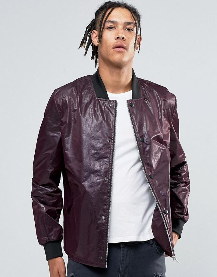 Asos Lightweight Textured Bomber Jacket In Burgundy - Red