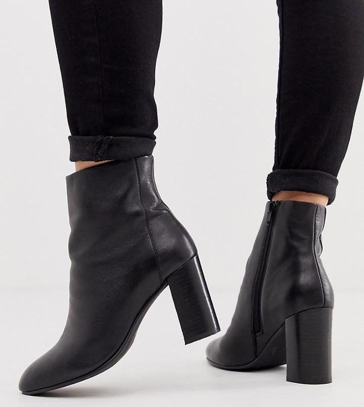 Asos Design Wide Fit Rescue Leather Block Heel Boots In Black - Black