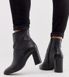 Asos Design Wide Fit Rescue Leather Block Heel Boots In Black - Black
