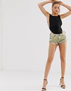 One Teaspoon Bandits Camo Short With Leopard Detail-green