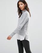 B.young Gray Sweater With Shirting Hem - Gray