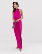Asos Edition Halter Column Midi Dress In Satin - Pink
