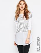 Asos Tall Longline Top In Cutabout Stripe With Woven Panel - Multi