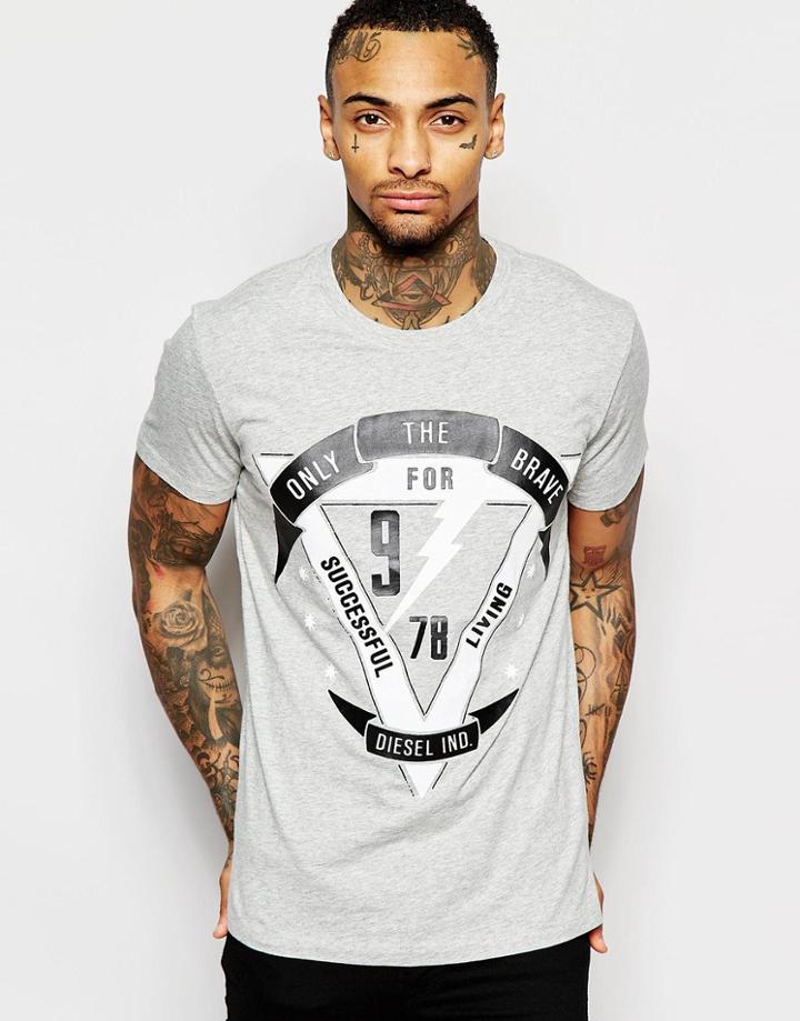 Diesel T-shirt T-diego-b Crewneck Only The Brave Triangle In Gray - Gray
