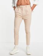 Asos Design Wool Mix Tapered Smart Pants In Peach Pinstripe-pink