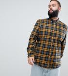 Asos Design Plus Stretch Slim Check Shirt In Navy & Mustard - Yellow