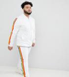 Asos Design Plus Retro Bomber Jacket With Rainbow Stripe - White
