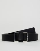 Asos Design Wedding Smart Faux Leather Slim Belt In Black With Silver Box Buckle - Black