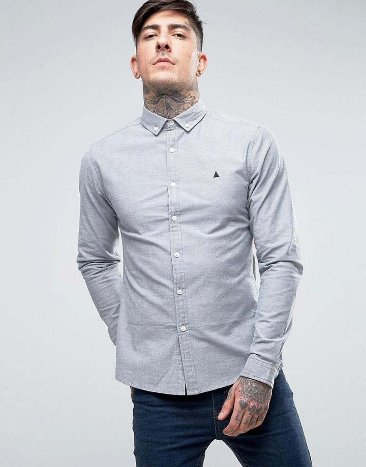 Asos Skinny Oxford Shirt With Logo In Navy - Navy
