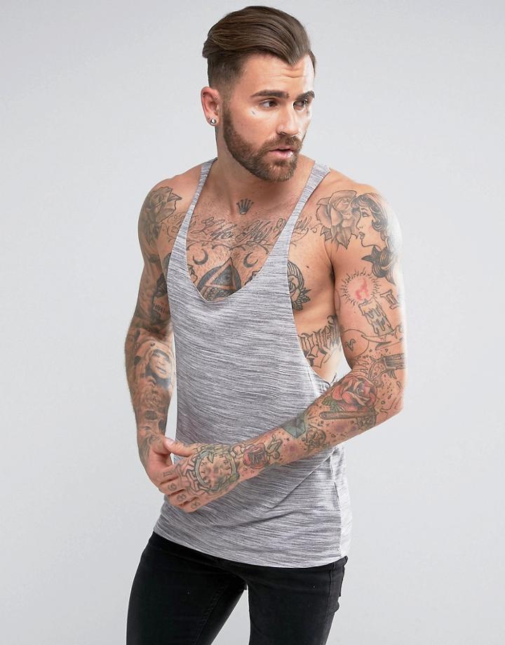 Asos Spacedye Tank With Raw Edge Extreme Racer Back - Gray