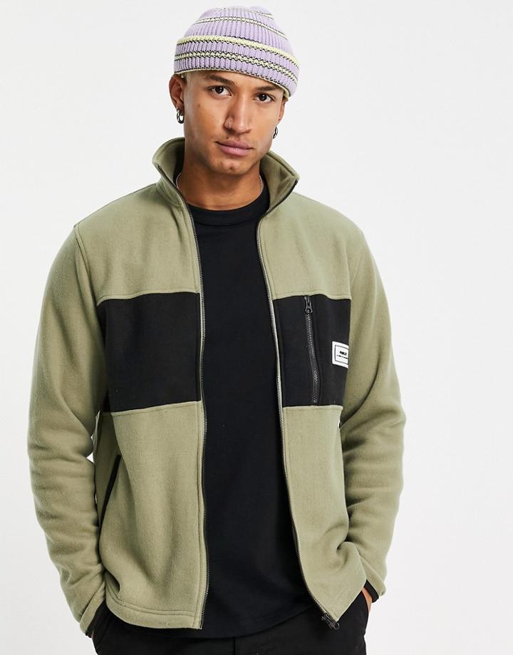 Parlez Amel Zip Through Fleece In Khaki-green