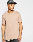 Asos Super Longline T-shirt With Mock Double Layer And Asymmetric Hem - Nutella