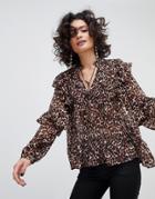 Mango Leopard Print Blouse - Brown