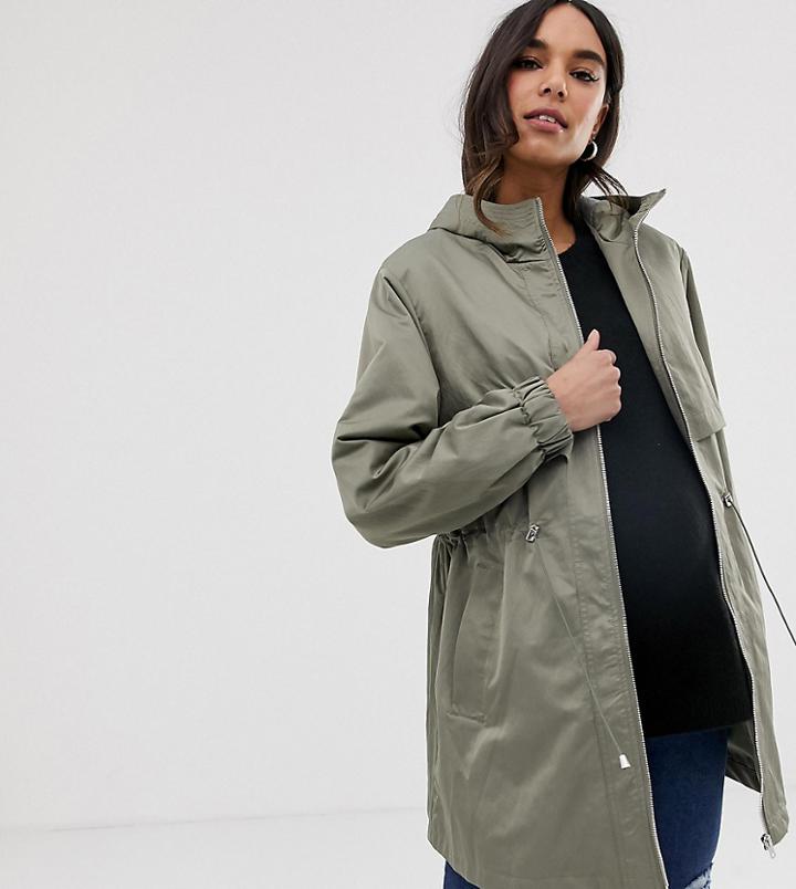 Asos Design Maternity Lightweight Parka With Jersey Lining-green