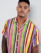 Asos Design Oversized Bright Stripe Shirt In Viscose - Multi