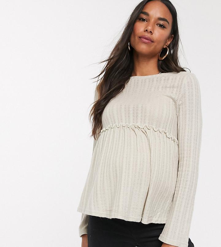 New Look Maternity Frill Edge Top In Cream