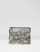Asos Ring Embellishment Zip Top Clutch Bag - Silver
