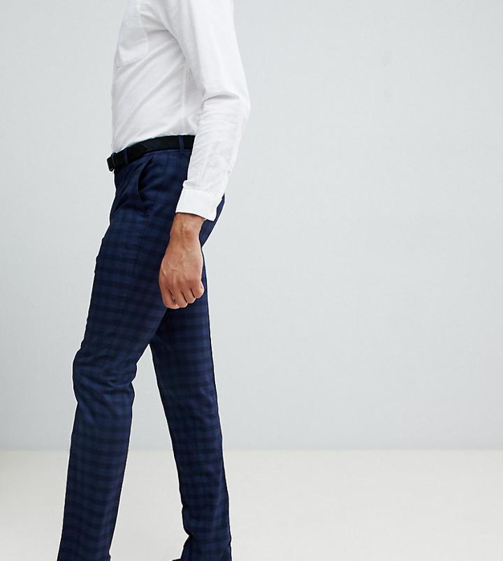 Farah Hurstleigh Skinny Check Pants In Navy - Blue