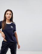 Adidas Originals Three Stripe Tee In Navy - Navy