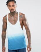 Asos Extreme Racer Back Tank In Raw Edge With Dip Dye In Blue - Blue