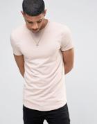 Asos Longline Muscle T-shirt With Curved Hem In Pink - Pink